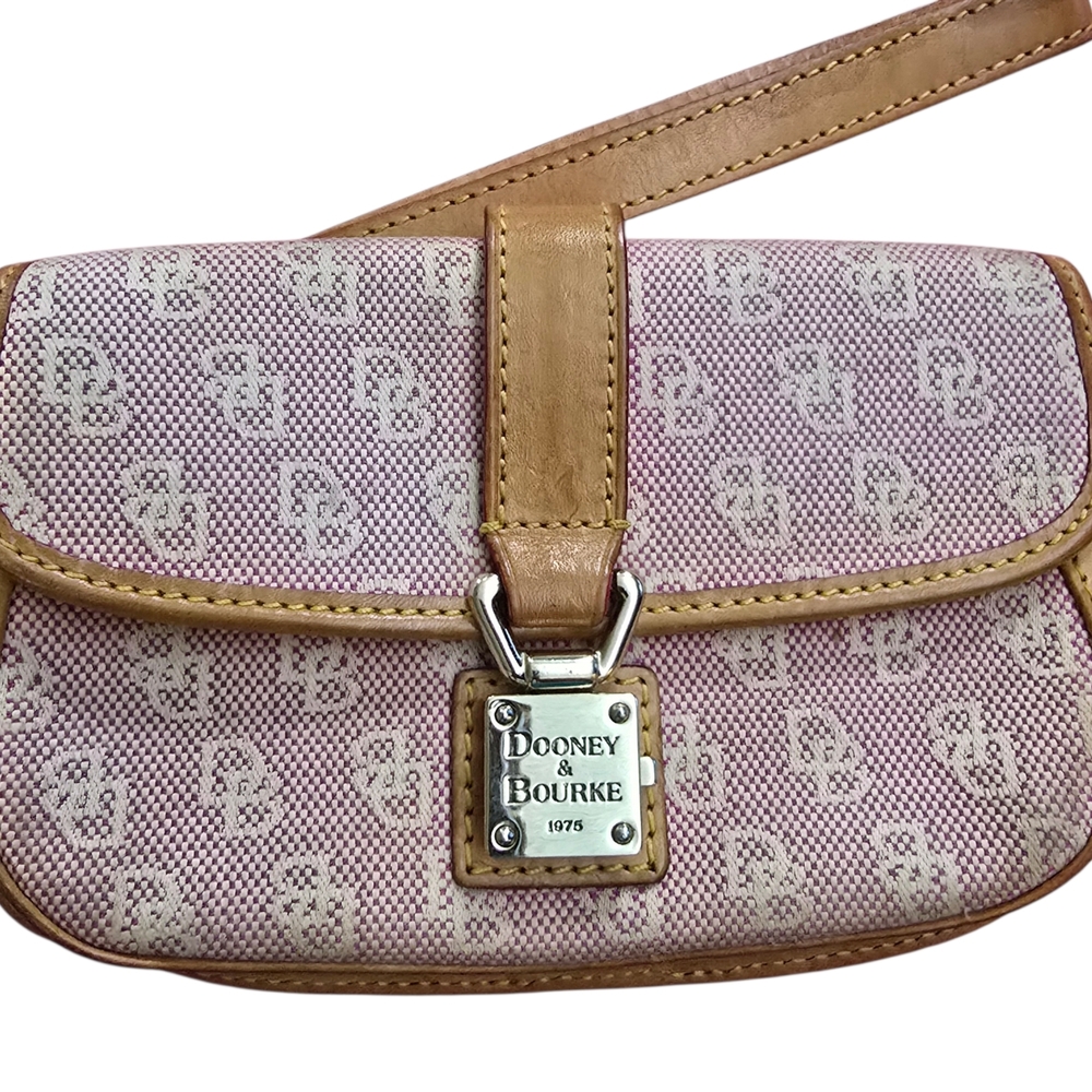 Dooney & Bourke Pink Logo Wristlet Canvas Leather Y2K Zip Pouch EUC